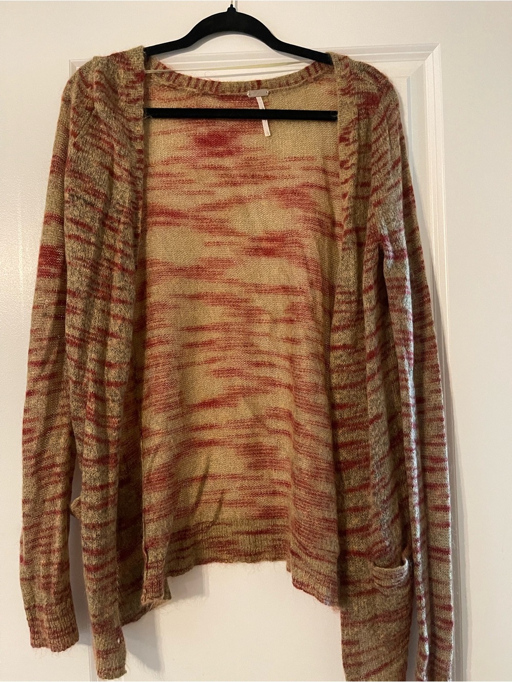 Free People Open-Front Marled Cardigan in Cream & Coral